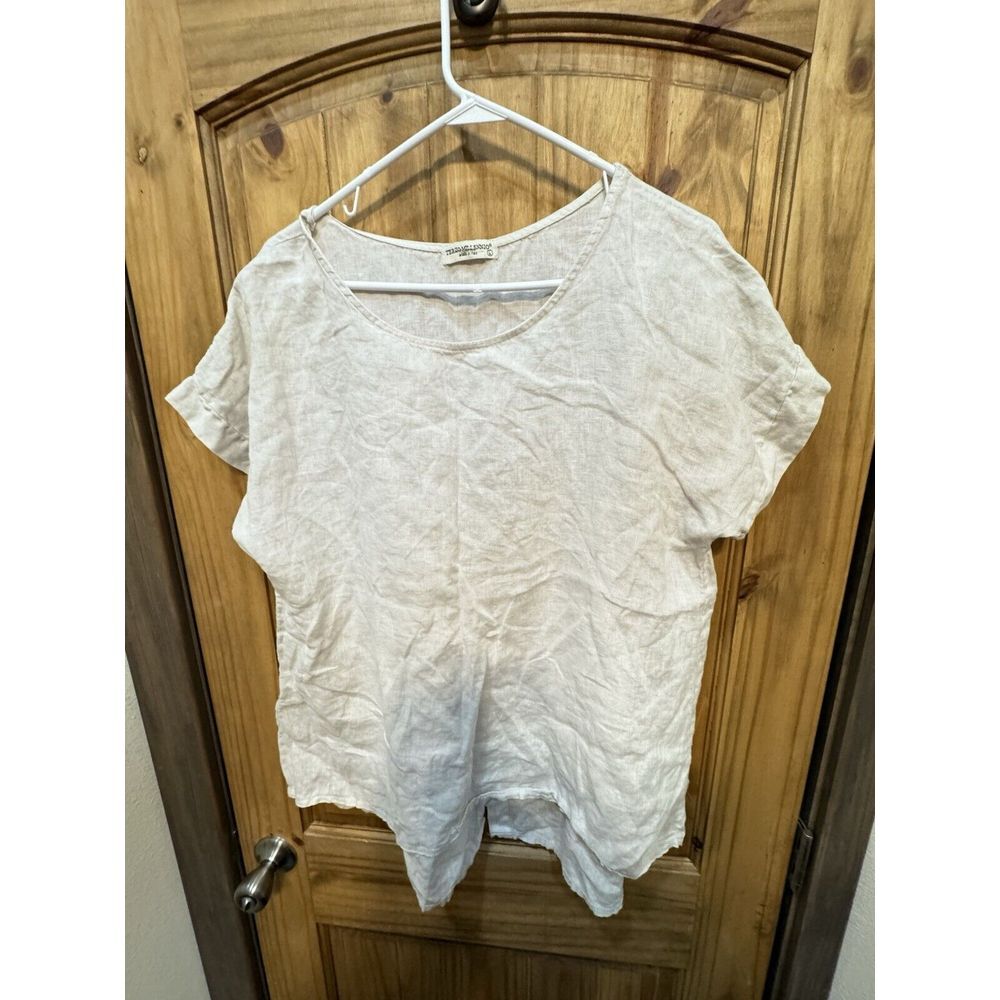 Terzo Millennio Women's 100%‎ Italian Linen Floral White Blouse Size L
